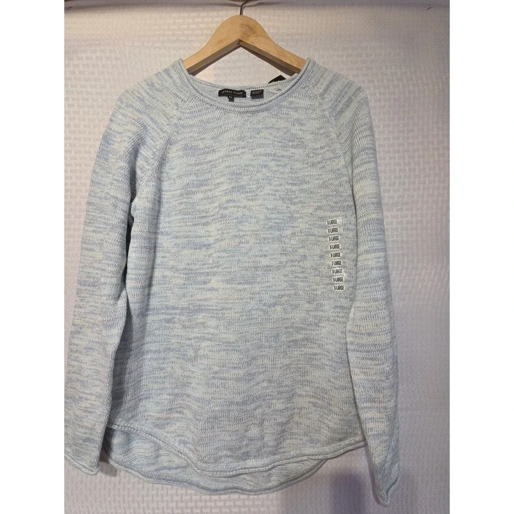 Jeanne Pierre Womens  Pastel Blue Ivory Sweater 100% Cotton Nautical NWT‎